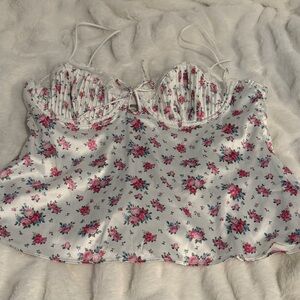 For Love And Lemons Pink Floral Satin Camisole